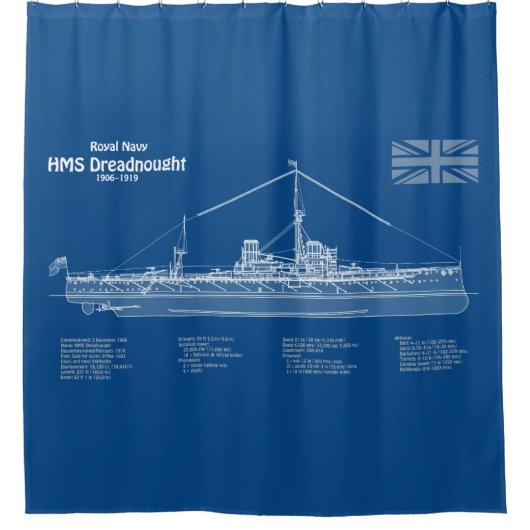 HMS Dreadnebed – 船舶設計図ABD シャワーカーテン (正面)