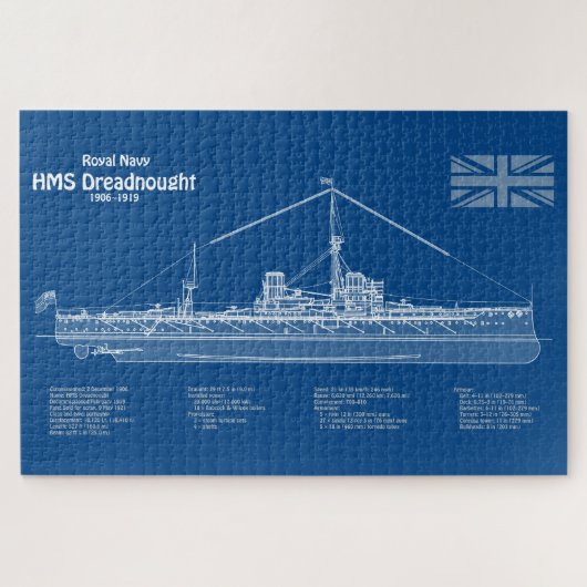 HMS Dreadnebed – 船舶設計図ABD ジグソーパズル (横)
