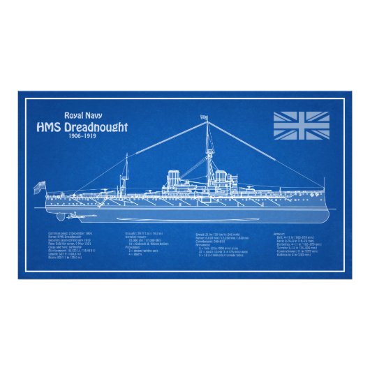 HMS Dreadnebed – 船舶設計図ABD フォトプリント (正面)