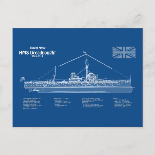 HMS Dreadnebed – 船舶設計図ABD ポストカード (正面)