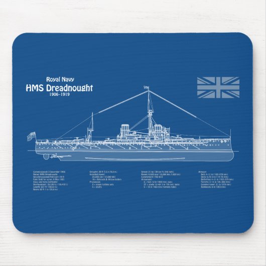 HMS Dreadnebed – 船舶設計図ABD マウスパッド (正面)