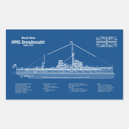 HMS Dreadnebed – 船舶設計図ABD 長方形シール (正面)