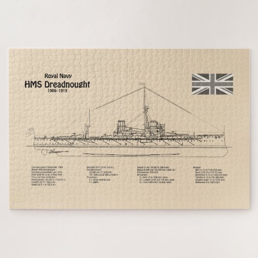 HMS Dreadnebed – 船舶設計図SD ジグソーパズル (横)