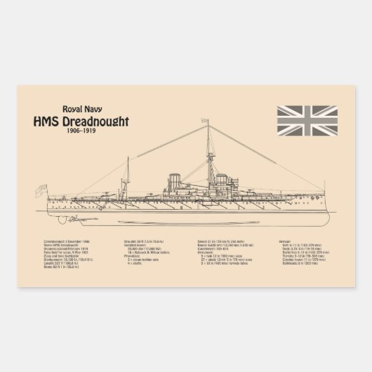 HMS Dreadnebed – 船舶設計図SD 長方形シール (正面)