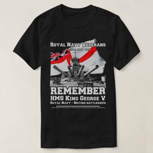 HMS King George Vclass戦艦退役軍人 Tシャツ (デザイン正面)