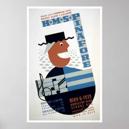 HMS Pinaforeミュージカル1939 WPA ポスター (正面)