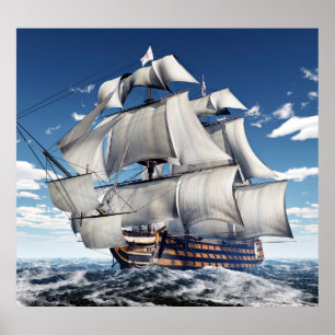 HMS Victory、3Dコンピュータ生成イラストレーション。 ポスター