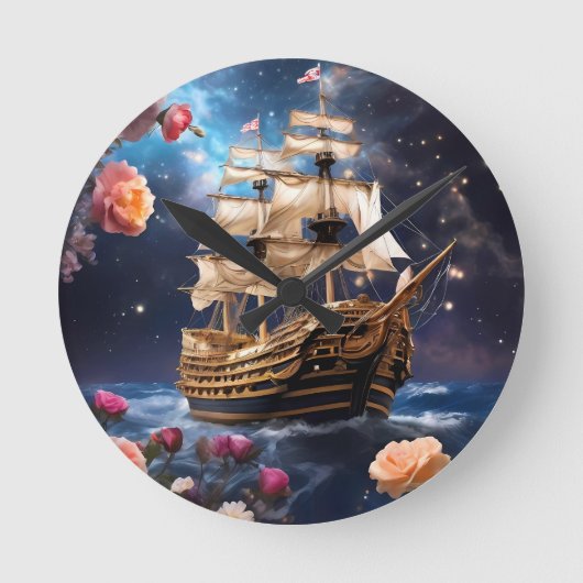HMS Victory Lord Nelsons Ship ラウンド壁時計 (正面)