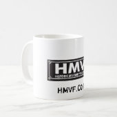 HMVFのマグの白のロゴ コーヒーマグカップ (正面左)