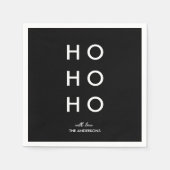 HO HOファミリー名パーソナライズされたブラッククリスマス スタンダードカクテルナプキン (正面)
