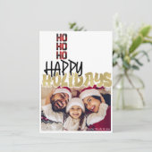 HO HOホリデーグランジ金ゴールドクリスマスフォトカード 招待状 (スタンド正面)