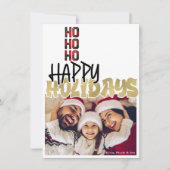HO HOホリデーグランジ金ゴールドクリスマスフォトカード 招待状 (正面)