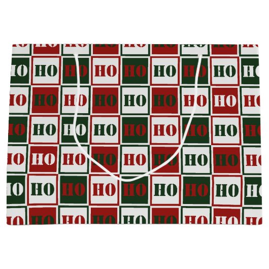 HO HO赤、緑、白 ラージペーパーバッグ (正面)