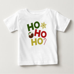HO HO+クリスマスプリン、キャンディ、スノーフレーク ベビーTシャツ