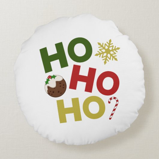 HO HO+クリスマスプリン、キャンディ、スノーフレーク ラウンドクッション (裏面)