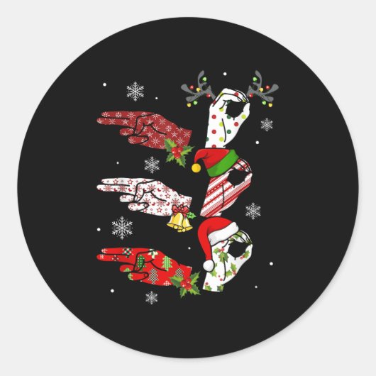 Ho Ho Asl Sign Language Deaf Pride Family Pajamas  ラウンドシール (正面)