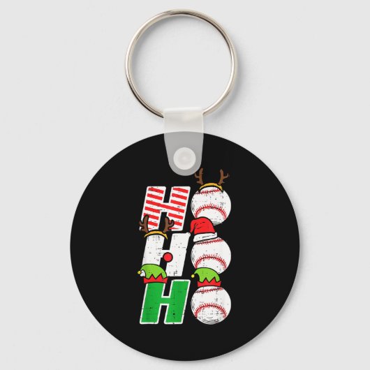 Ho Ho Baseball Elf Candy Cane Funny Christmas Srt キーホルダー (正面)