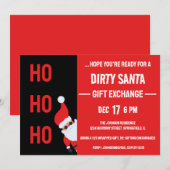 HO HO DIRTY Santa Christmasパーティーブラックとレッド 招待状 (正面/裏面)