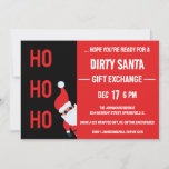 HO HO DIRTY Santa Christmasパーティーブラックとレッド 招待状<br><div class="desc">MInimalist HO HO HO Dirty Santa Gift Exchange Christmasパーティーブラック&レッド招待状</div>