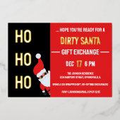 HO HO DIRTY Santa Christmasパーティーブラックとレッド 箔招待状 (正面)