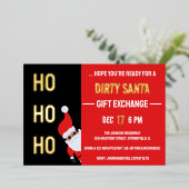 HO HO DIRTY Santa Christmasパーティーブラックとレッド 箔招待状 (立ち正面)
