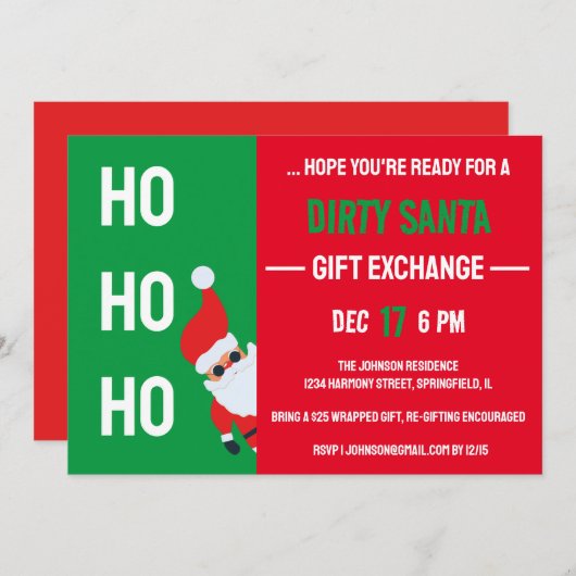 HO HO DIRTY Santa Gift交換クリスマスパーティー 招待状 (正面/裏面)