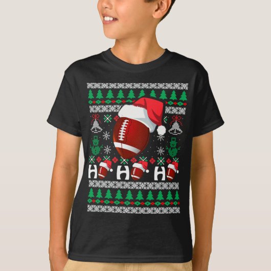 HO HO FOOTBALL醜いクリスマスセーターSanTA Hat Tシャツ (正面)