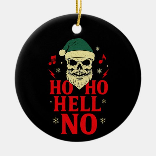 Ho Ho Hell No – Gothic Skull Santa Christmas セラミックオーナメント (正面)