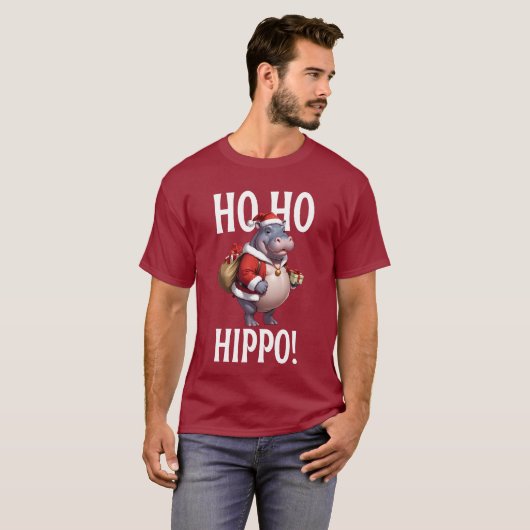 Ho Ho Hippo Christmas Humor Design Tシャツ (正面フル)