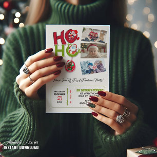 HO HO HOおもしろいレトロクリスマス写真パーティー 招待状