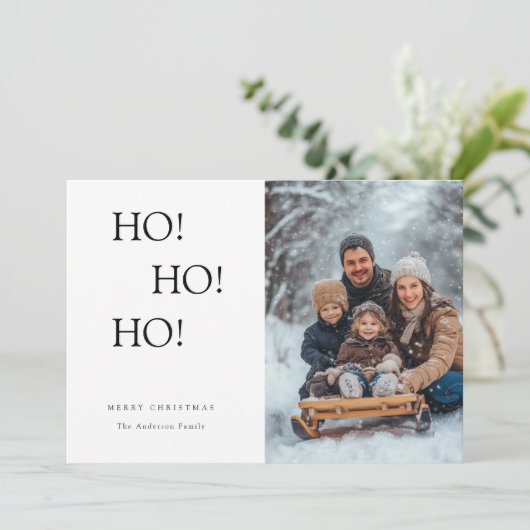 Ho Ho Hoおもしろい Christmas家族の写真 シーズンカード (スタンド正面)