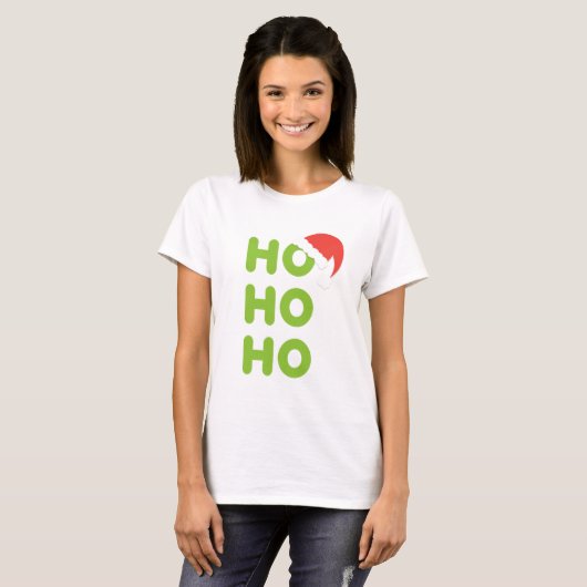 Ho Ho HoクリスマスのTシャツのタイポグラフィのサンタの帽子 Tシャツ (正面フル)