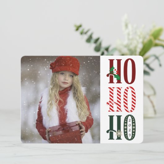 HO HO HOクリスマスホリデーフォトグリーティング シーズンカード (スタンド正面)