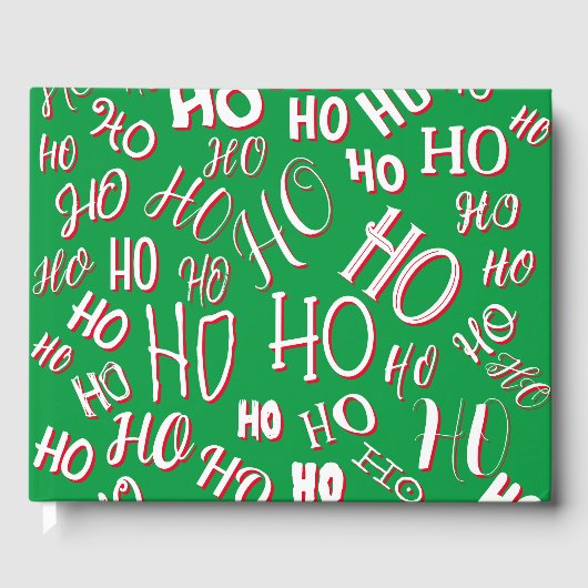 HO HO HOクリスマス文字パターン白い緑の赤 ゲストブック (正面)