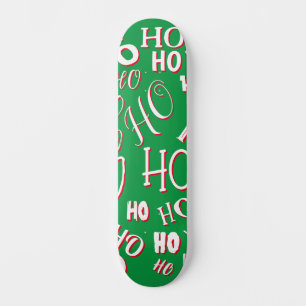 HO HO HOクリスマス文字パターン白い緑の赤 スケートボード