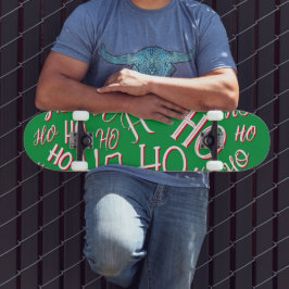 HO HO HOクリスマス文字パターン白い緑の赤 スケートボード