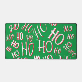HO HO HOクリスマス文字パターン白い緑の赤 デスクマット