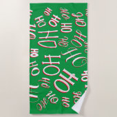 HO HO HOクリスマス文字パターン白い緑の赤 ビーチタオル (正面)