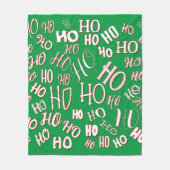 HO HO HOクリスマス文字パターン白い緑の赤 フリースブランケット (正面)