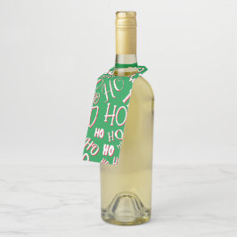 HO HO HOクリスマス文字パターン白い緑の赤 ボトルネックタグ