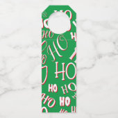 HO HO HOクリスマス文字パターン白い緑の赤 ボトルネックタグ (正面)