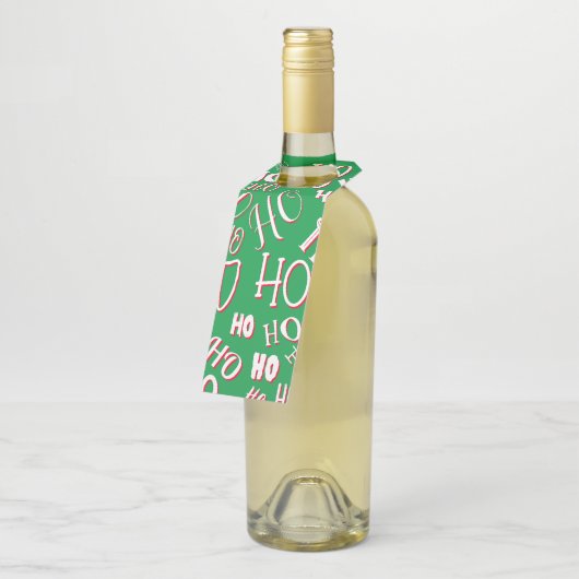 HO HO HOクリスマス文字パターン白い緑の赤 ボトルネックタグ (アングル)