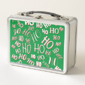 HO HO HOクリスマス文字パターン白い緑の赤 メタルランチボックス (正面)