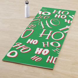 HO HO HOクリスマス文字パターン白い緑の赤 ヨガマット