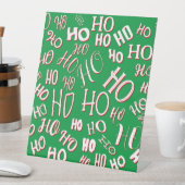 HO HO HOクリスマス文字パターン白い緑の赤 台座サイン (インサイチュ)