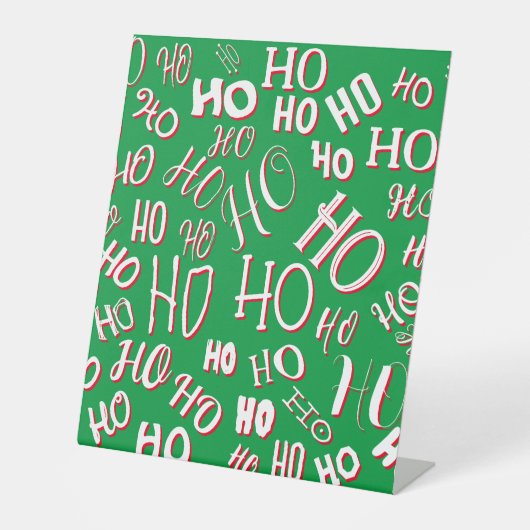 HO HO HOクリスマス文字パターン白い緑の赤 台座サイン (正面)
