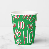 HO HO HOクリスマス文字パターン白い緑の赤 紙コップ (正面)