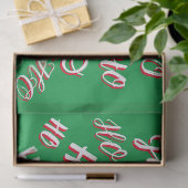 HO HO HOクリスマス文字パターン白い緑の赤 薄葉紙 (ギフト)