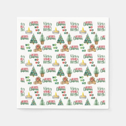 HO HO HOクリスマス紙ナプキンパーティー スタンダードカクテルナプキン (正面)