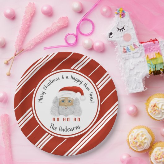 HO HO HOサンタクロース赤い線メリークリスマス ペーパープレート (パーティー)